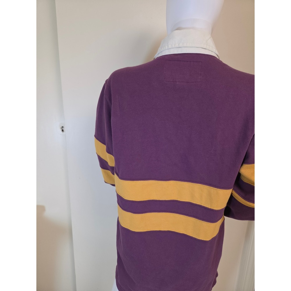Abercrombie Rugby Cloth Shirt Mens Medium Purple Yellow Striped Long Sleeve Logo - Picture 13 of 13